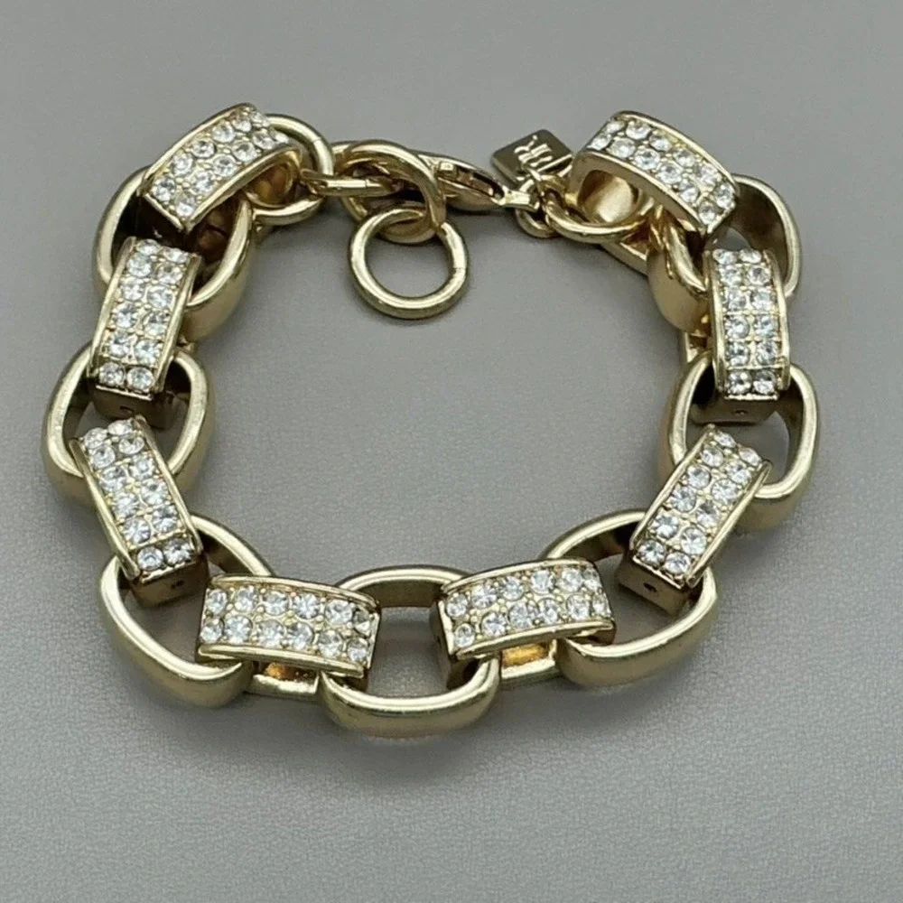 Banana Republic Bracelet Womens Gold Tone Crystal Link Chain Jewelry 7.5 Inch